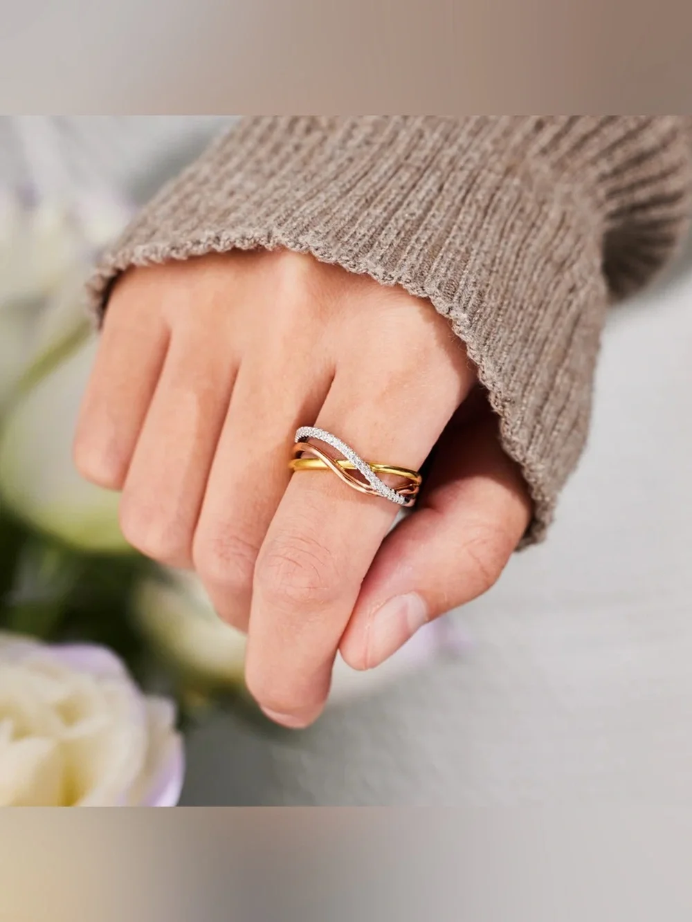 Crisscross Gold-Plated 925 Sterling Silver Ring